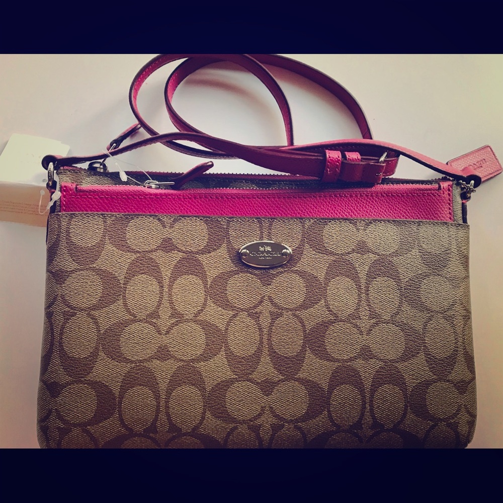 NEW Coach Crossbody SV/Khaki/Sunset Red Pink